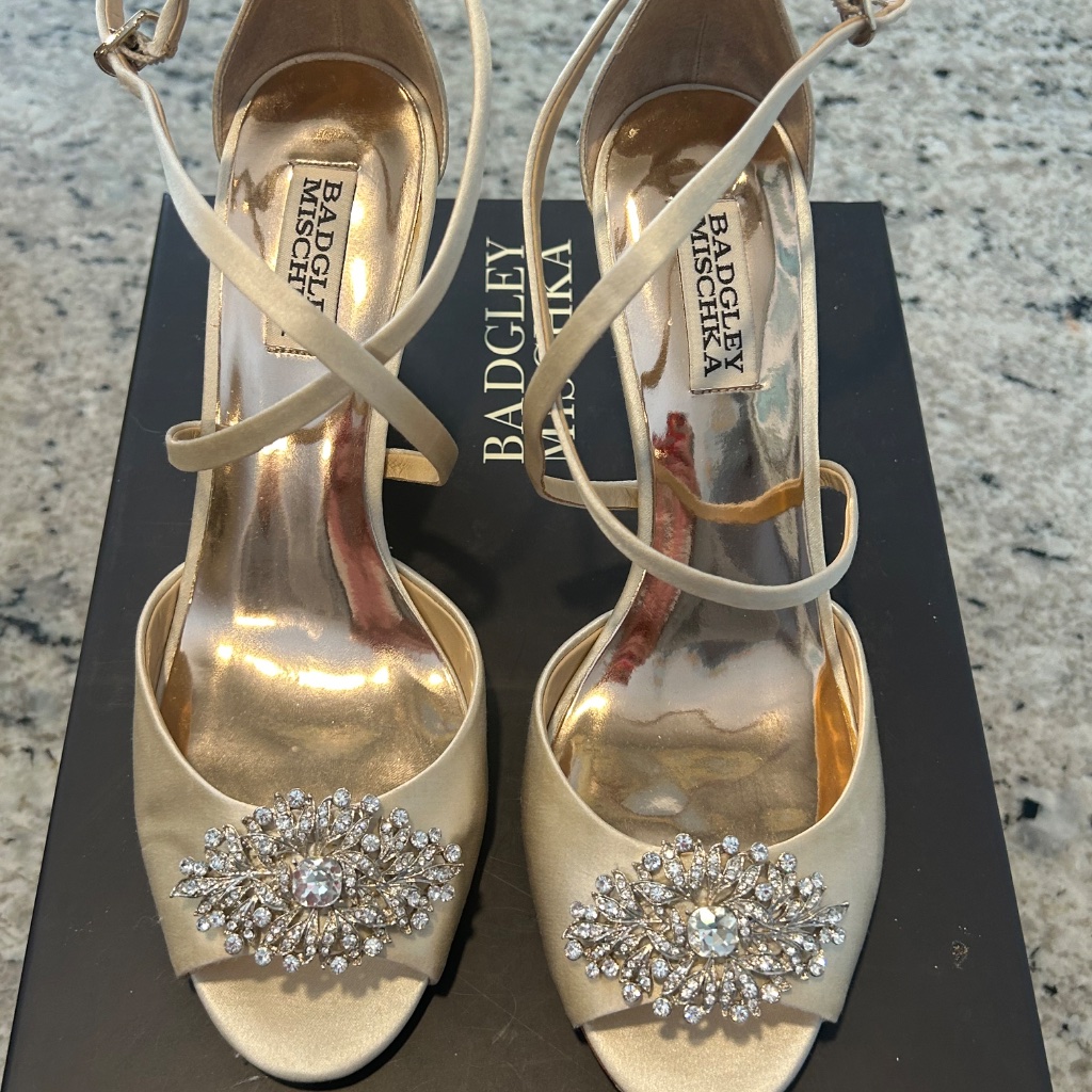 Badgley Mischka “Abigail” Satin Wedge Sandals Size 8.5 New In Box